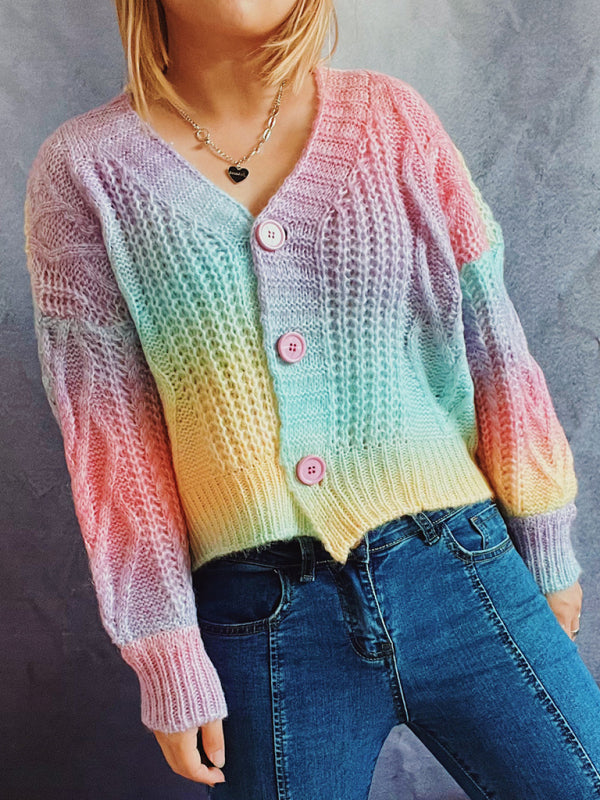 Ryan Ombre Single-Breasted Drop-Sleeve Sweater Cardigan