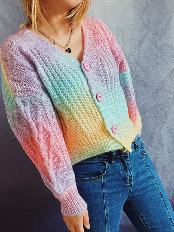 Ryan Ombre Single-Breasted Drop-Sleeve Sweater Cardigan