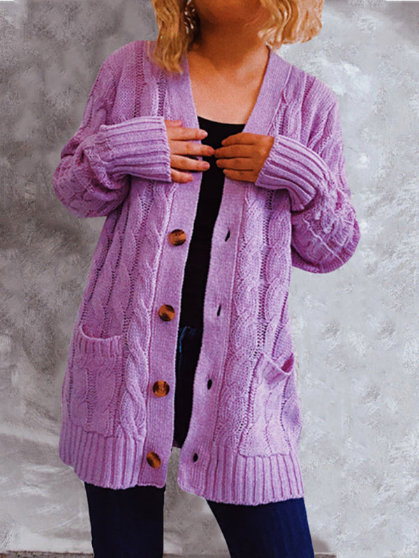 Eleanor Single Breasted Twist Pocket Long Sleeve Knit Sweater Cardigan