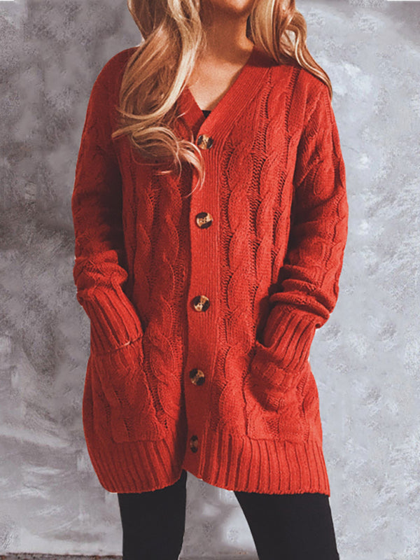 Eleanor Single Breasted Twist Pocket Long Sleeve Knit Sweater Cardigan
