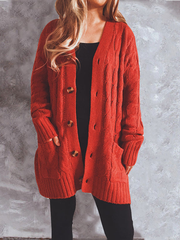 Eleanor Single Breasted Twist Pocket Long Sleeve Knit Sweater Cardigan