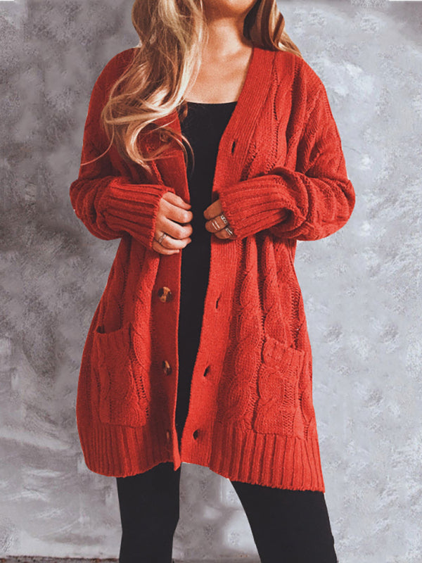 Eleanor Single Breasted Twist Pocket Long Sleeve Knit Sweater Cardigan
