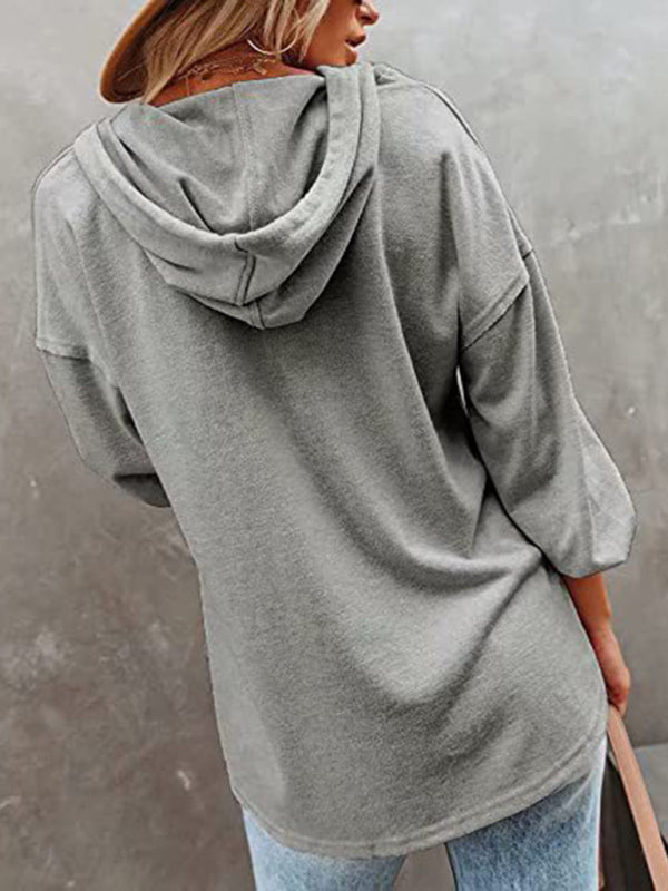 Jennie V-Neck Long Sleeve Loose Casual Hoodie