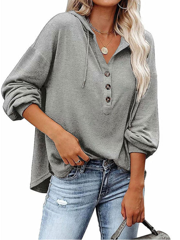 Jennie V-Neck Long Sleeve Loose Casual Hoodie