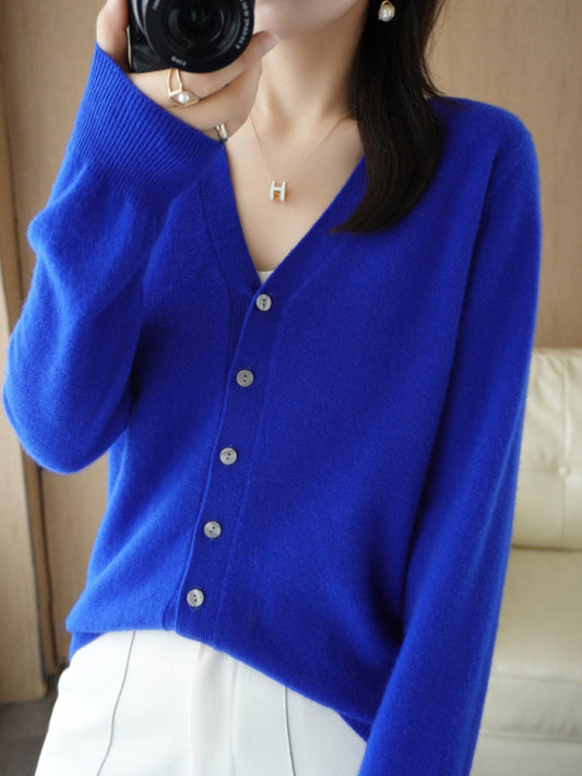 Jackie V-Neck Solid Color Short Knitted Cardigan Coat Sweater