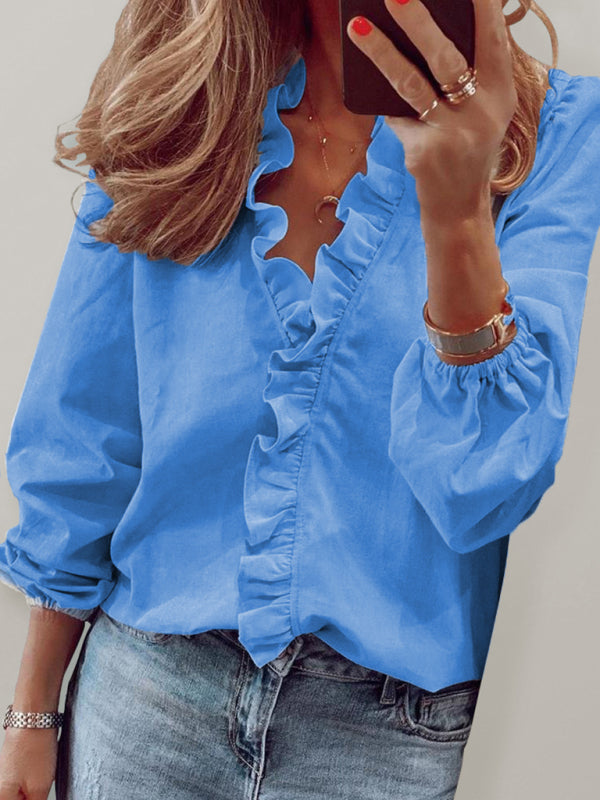Jalyn Spring And Summer European And American New Long-Sleeved Ruffled Shirt Women's Shirt