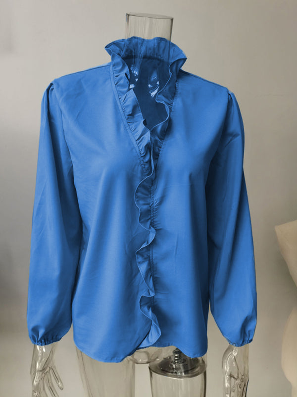 Jalyn Spring And Summer European And American New Long-Sleeved Ruffled Shirt Women's Shirt