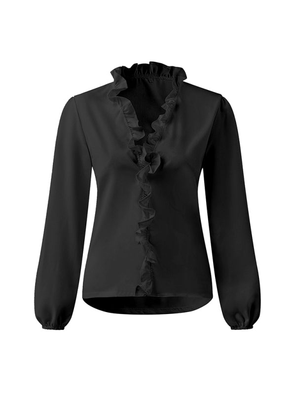 Jalyn Spring And Summer European And American New Long-Sleeved Ruffled Shirt Women's Shirt