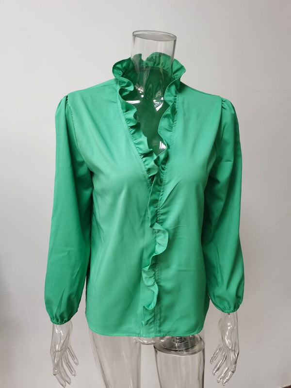 Jalyn Spring And Summer European And American New Long-Sleeved Ruffled Shirt Women's Shirt