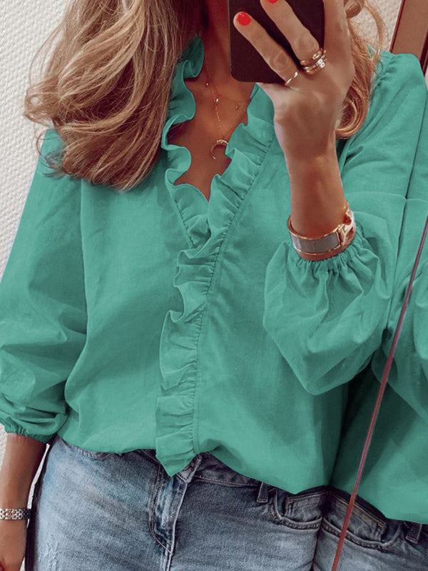 Jalyn Spring And Summer European And American New Long-Sleeved Ruffled Shirt Women's Shirt