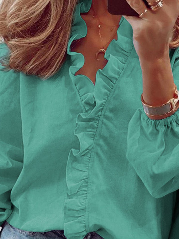 Jalyn Spring And Summer European And American New Long-Sleeved Ruffled Shirt Women's Shirt