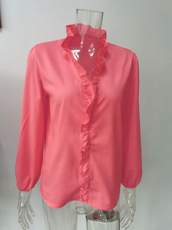 Jalyn Spring And Summer European And American New Long-Sleeved Ruffled Shirt Women's Shirt