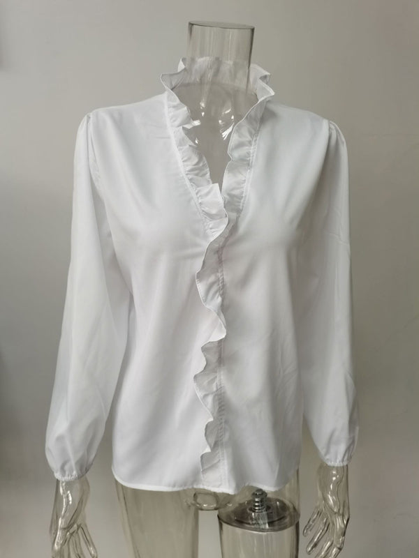 Jalyn Spring And Summer European And American New Long-Sleeved Ruffled Shirt Women's Shirt