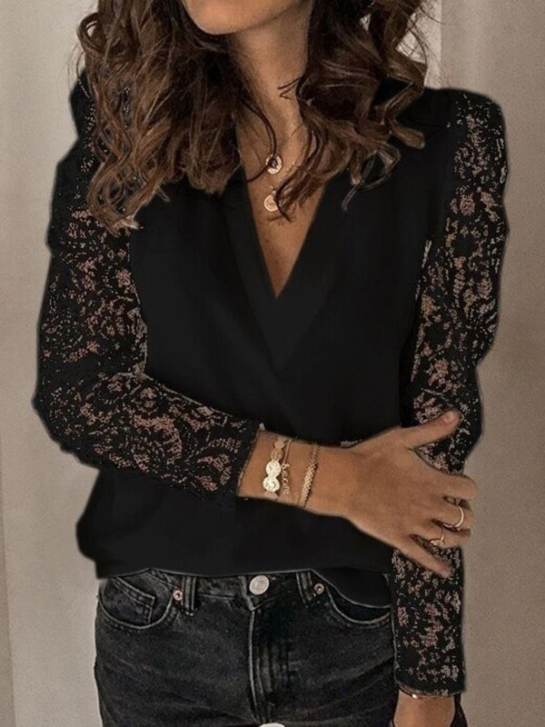 Fortuna Paneled Lace Long Sleeve Slim Fit Women's Top