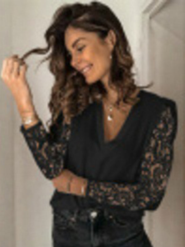 Fortuna Paneled Lace Long Sleeve Slim Fit Women's Top