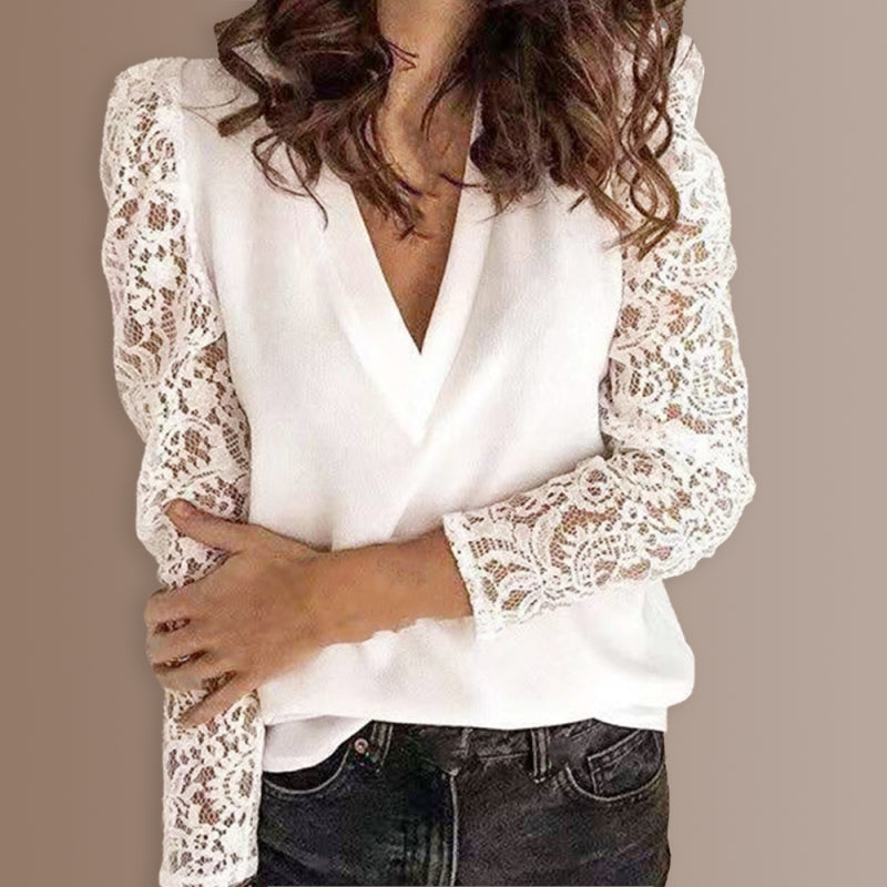 Fortuna Paneled Lace Long Sleeve Slim Fit Women's Top