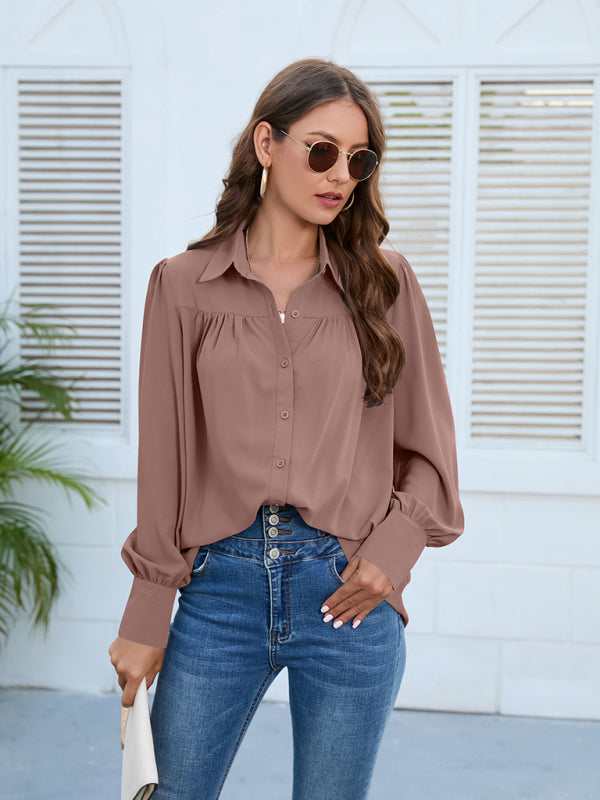 Brynlee Spring And Autumn New Chiffon Shirt Women's Shirt Pleated Long-Sleeved Top