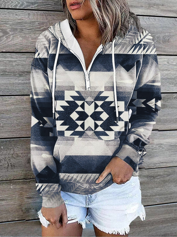Lea New Ethnic Tribal Print Hooded Sweater Jacket Top