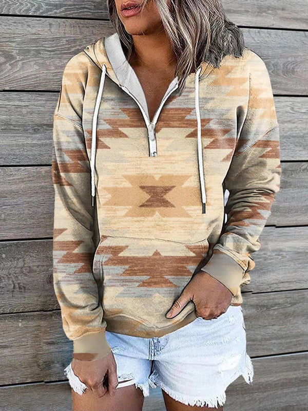 Lea New Ethnic Tribal Print Hooded Sweater Jacket Top