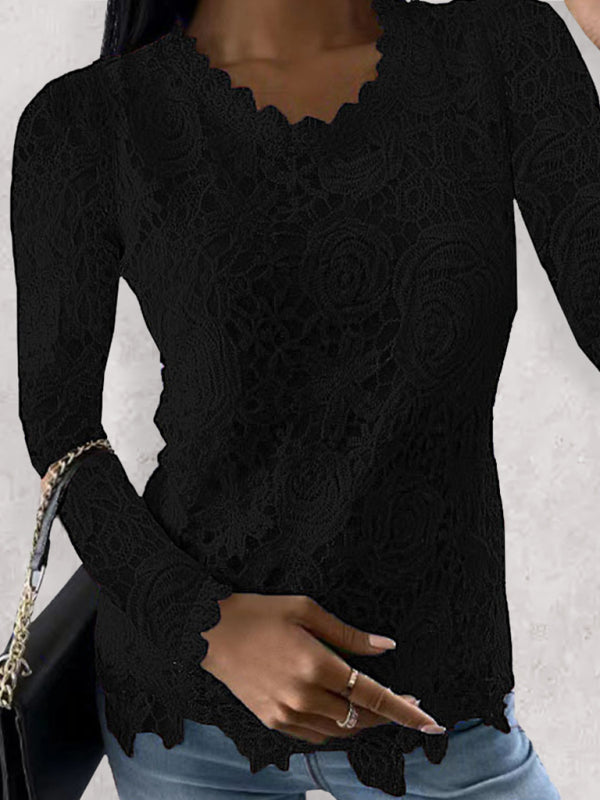 Isolde New Casual Lace Simple And Elegant Long-Sleeved Top