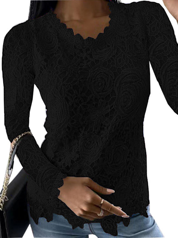 Isolde New Casual Lace Simple And Elegant Long-Sleeved Top