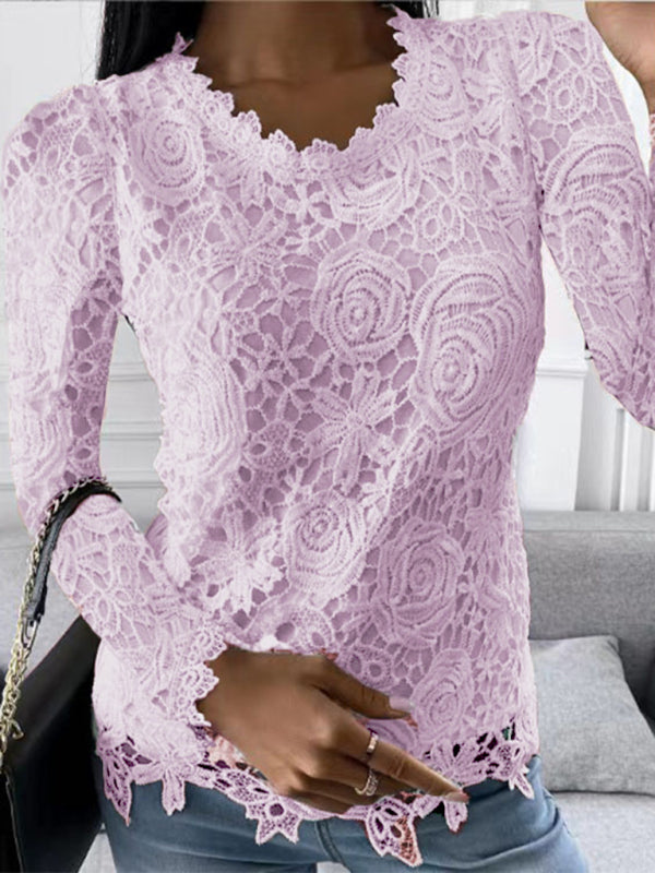 Isolde New Casual Lace Simple And Elegant Long-Sleeved Top