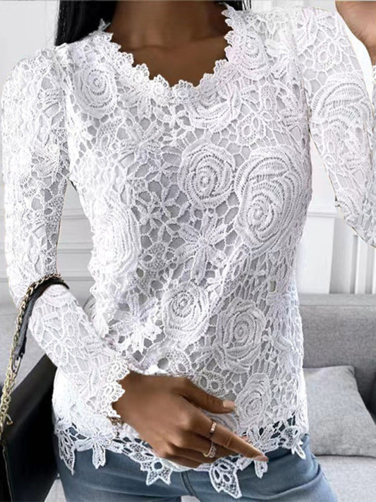 Isolde New Casual Lace Simple And Elegant Long-Sleeved Top