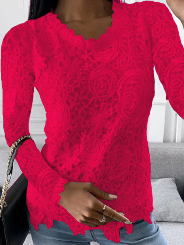 Isolde New Casual Lace Simple And Elegant Long-Sleeved Top