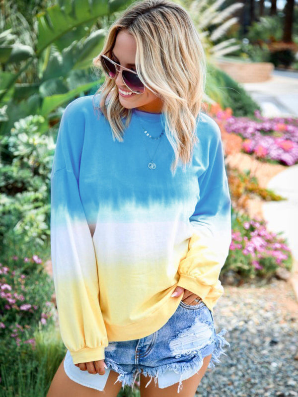Jean Women's Sweatshirt New Top Rainbow Gradient Printed Long Sleeve Sweatshirt
