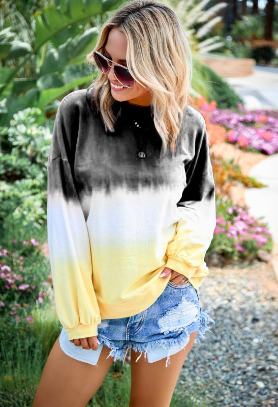 Jean Women's Sweatshirt New Top Rainbow Gradient Printed Long Sleeve Sweatshirt
