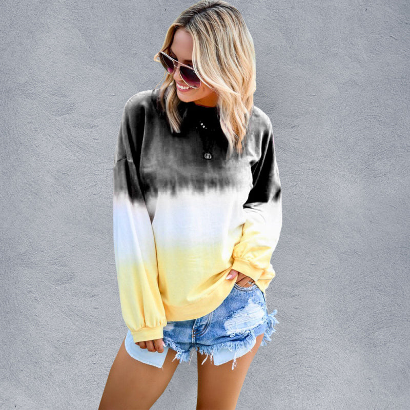 Jean Women's Sweatshirt New Top Rainbow Gradient Printed Long Sleeve Sweatshirt