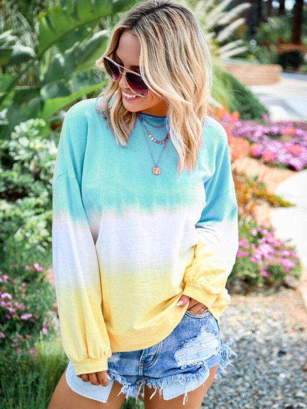Jean Women's Sweatshirt New Top Rainbow Gradient Printed Long Sleeve Sweatshirt