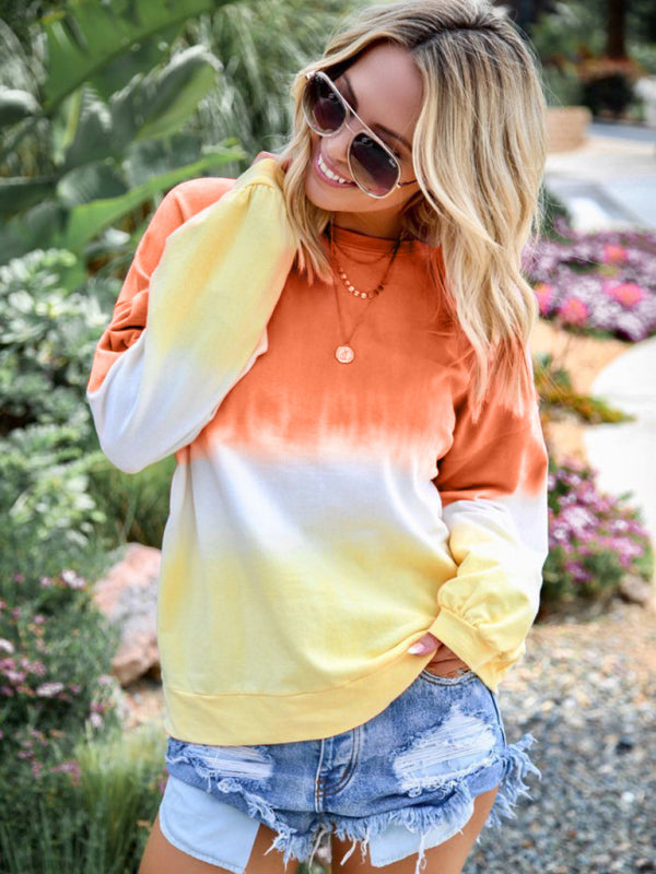 Jean Women's Sweatshirt New Top Rainbow Gradient Printed Long Sleeve Sweatshirt
