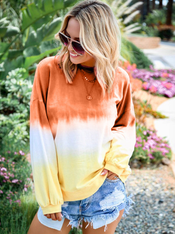 Jean Women's Sweatshirt New Top Rainbow Gradient Printed Long Sleeve Sweatshirt