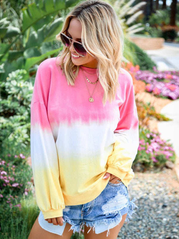 Jean Women's Sweatshirt New Top Rainbow Gradient Printed Long Sleeve Sweatshirt