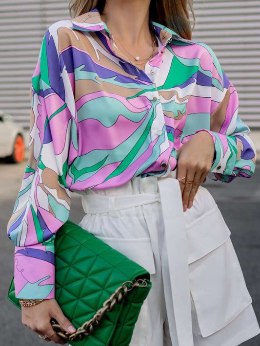 Imani Women's Loose Spring And Autumn Printed Single-Breasted Lantern Long-Sleeved Shirt