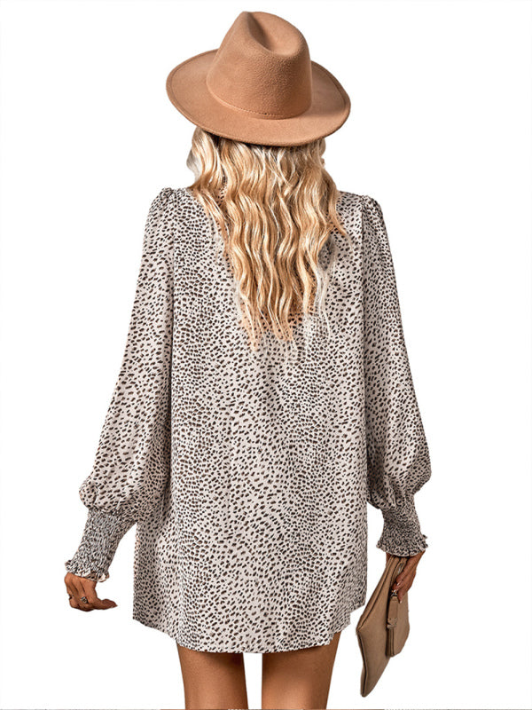 Fidelia Trendy Leopard Print Balloon Sleeve Ladies Blouse