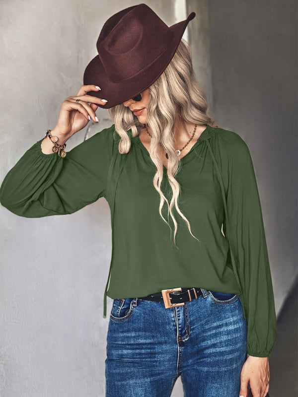 Faiza Women's Woven Elegant V-Neck Long-Sleeved Shirt