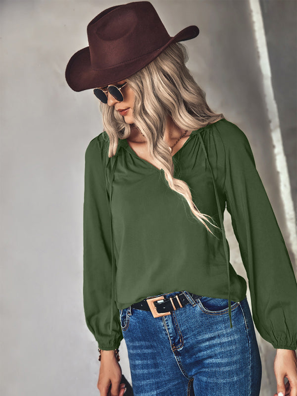 Faiza Women's Woven Elegant V-Neck Long-Sleeved Shirt