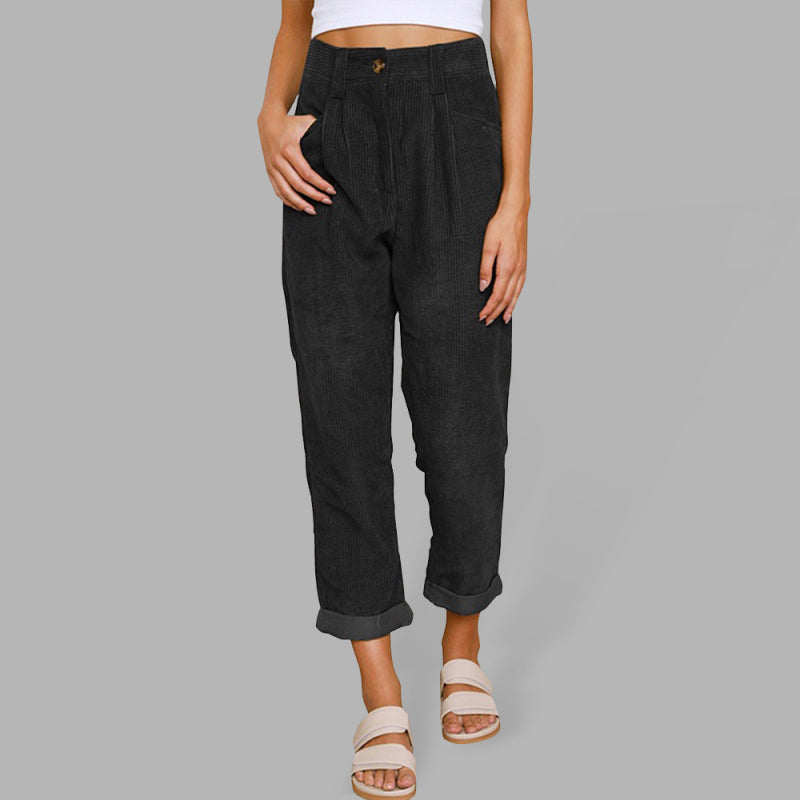 Mylah High Waist Lounge Pants Solid Color Corduroy Loose Straight Leg Trousers