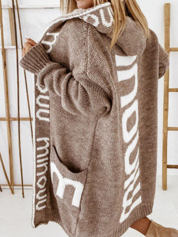 Kailey Autumn And Winter Mid-Length Cardigan Amazon Letter Hooded Knitted Women's Clothing
