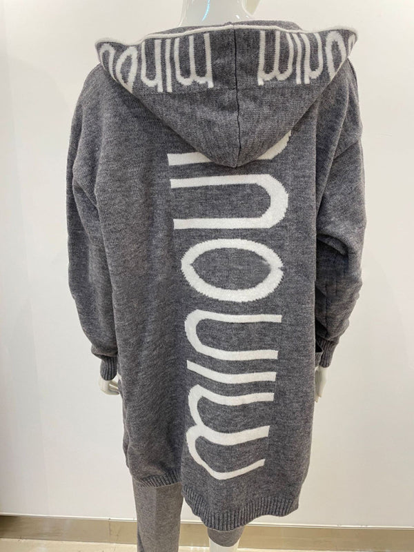 Kailey Autumn And Winter Mid-Length Cardigan Amazon Letter Hooded Knitted Women's Clothing
