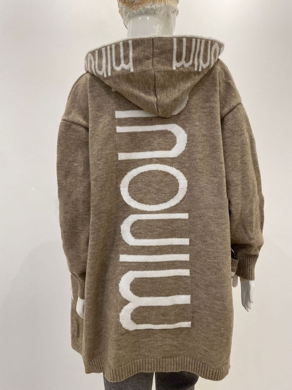 Kailey Autumn And Winter Mid-Length Cardigan Amazon Letter Hooded Knitted Women's Clothing