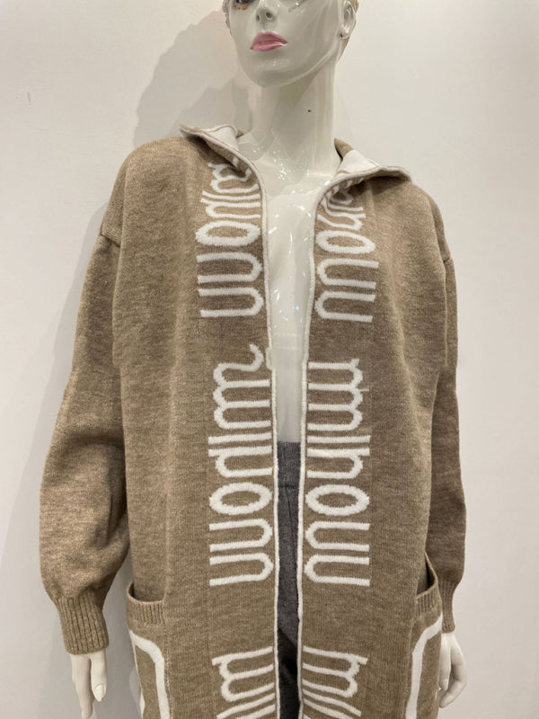 Kailey Autumn And Winter Mid-Length Cardigan Amazon Letter Hooded Knitted Women's Clothing
