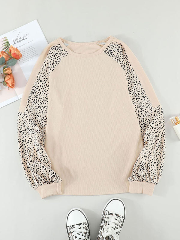 Brittani Women's European and American Leopard Print Round Neck Pullover with Long Sleeves