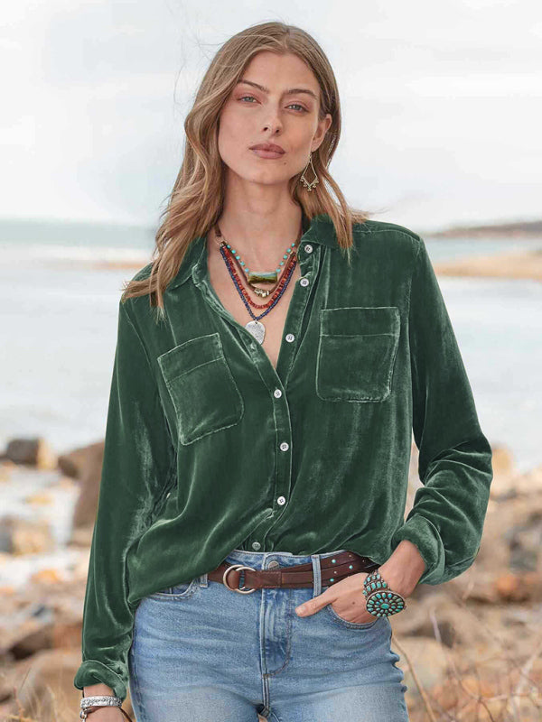 Chenoa Long-Sleeved All-Match Velvet And Golden Velvet Top With Loose Base Lining