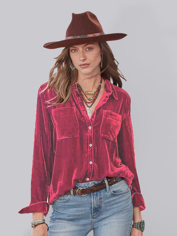 Chenoa Long-Sleeved All-Match Velvet And Golden Velvet Top With Loose Base Lining