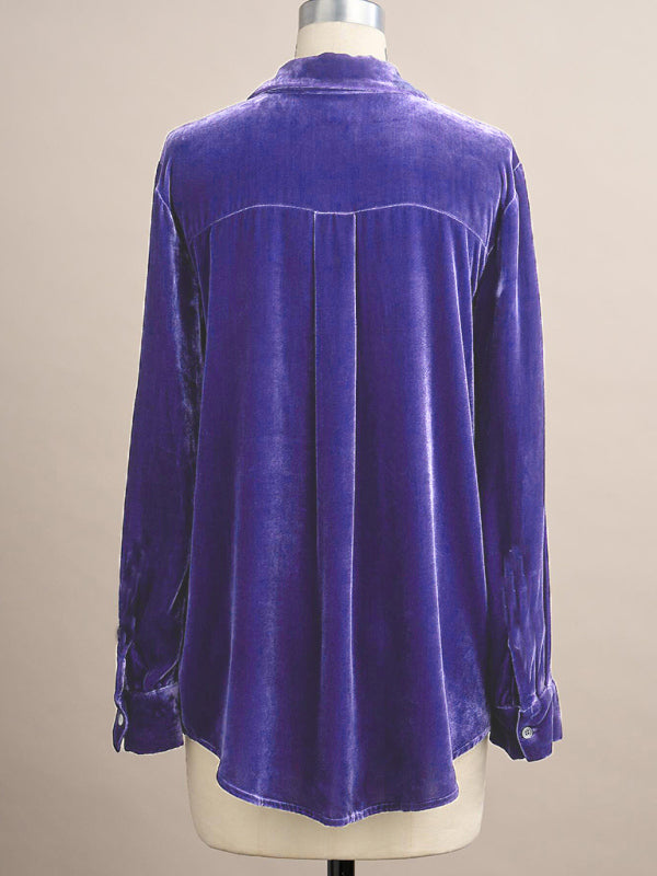 Chenoa Long-Sleeved All-Match Velvet And Golden Velvet Top With Loose Base Lining