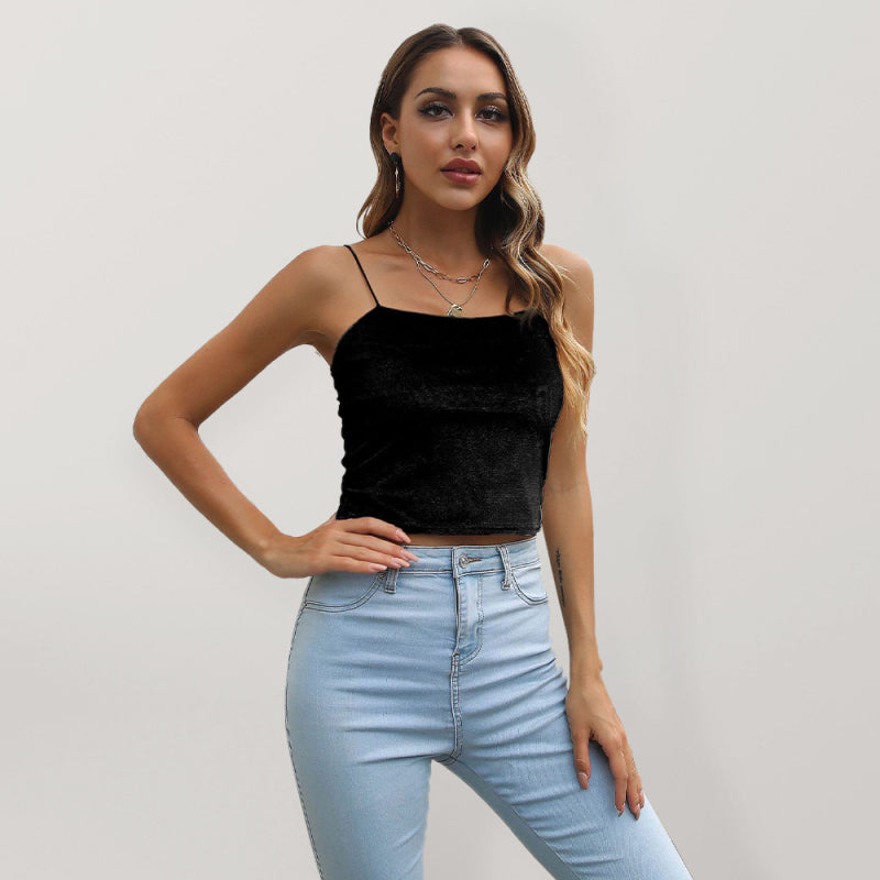 Calista Velvet Short Small Camisole Women's Outerwear Retro Bottoming Tops