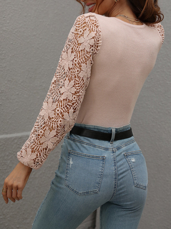 Luciana Women Floral Lace Sleeve Knit Top